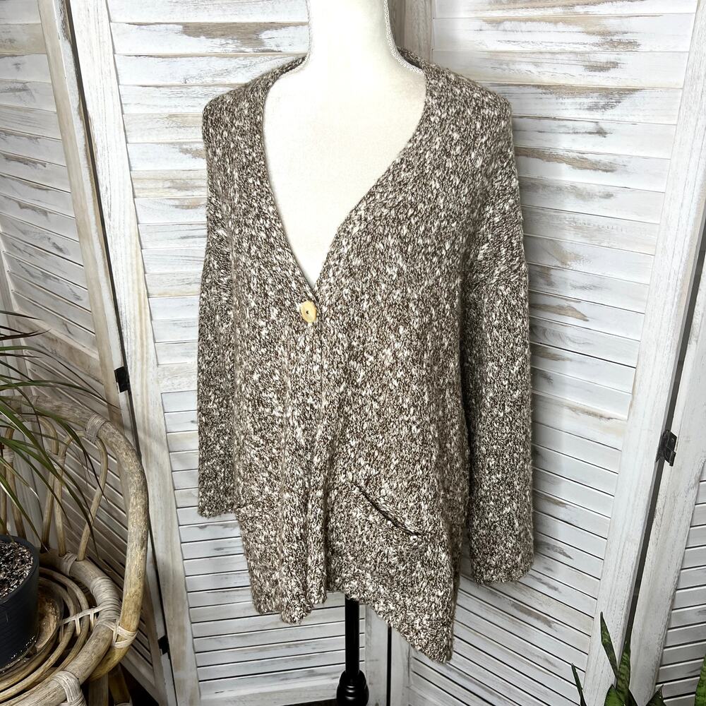 PURE JILL Women's Chunky Braided Knit Cardigan Sweater Single Button Brown Large - Picture 5 of 15